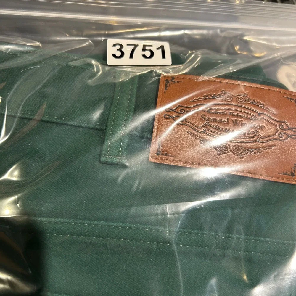 Samuel Windsor Moleskin Jeans Men 38S Green Cotton Straight Leg 5 Pocket Trouser